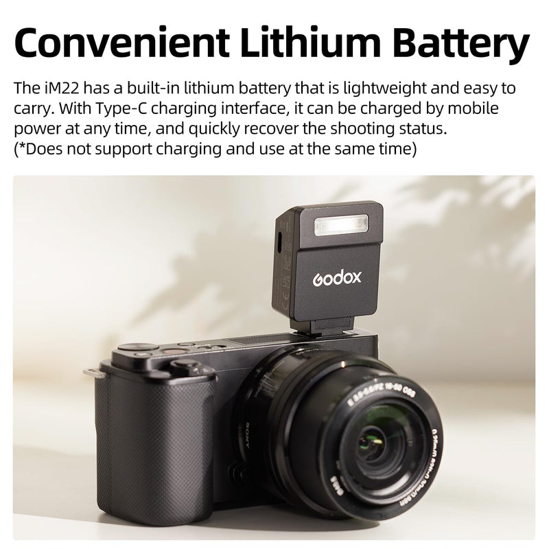 Godox iM22 Mini Flash，5 Flash Power,GN15 Flash Index, Compact And Portable for outdoor photography portrait