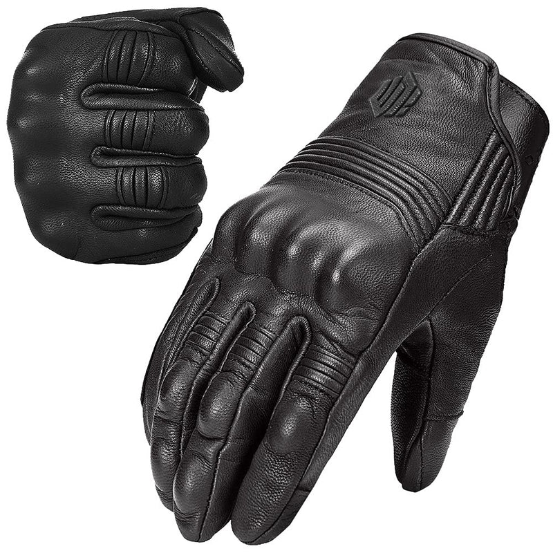 ILM Goatskin Leather Motorcycle Motorbike Powersports Racing Gloves Touchscreen for Men and Women Model DN01(L, Black Unperforated) Large
