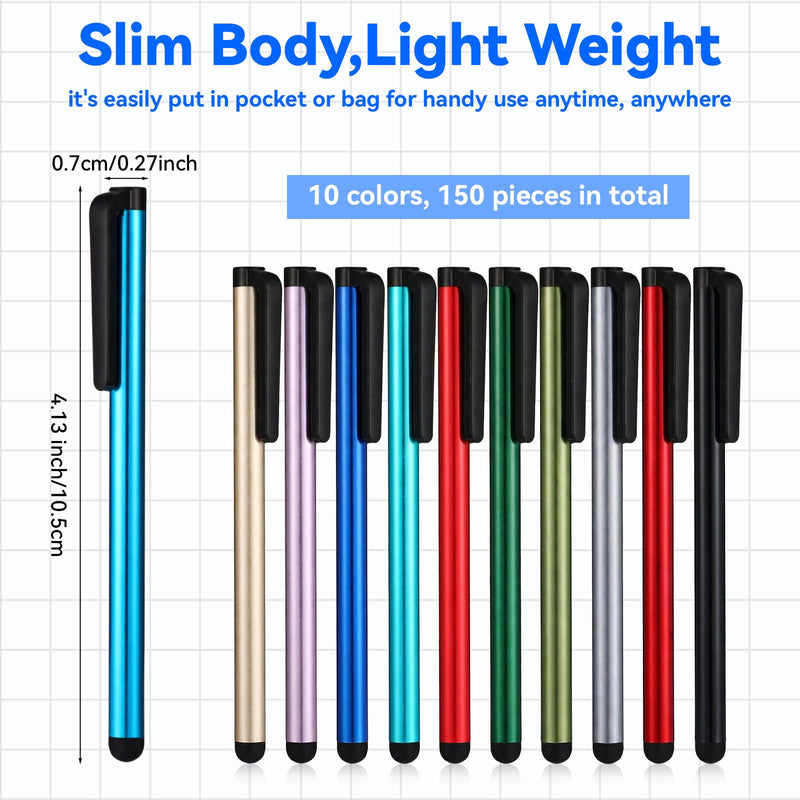 150 Pcs Stylus Pens for Touch Screens Universal Capacitive Stylus | Digital Pen Compatible with Touch Screens Capacitive Stylusr Compatible with All Universal Touchs Screen Devices, 10 Colors