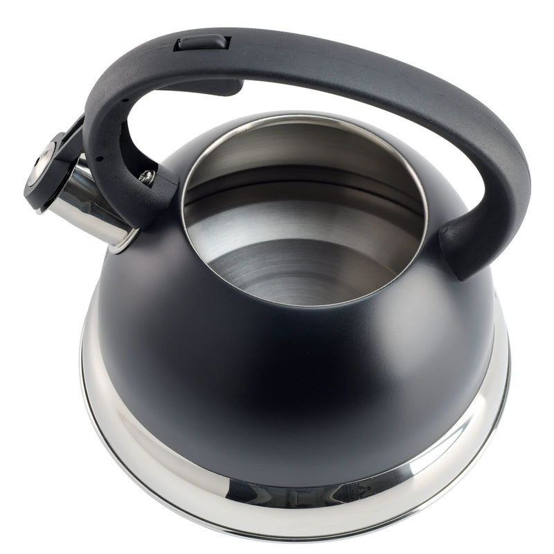 Mr. Coffee Flintshire 1.75-Quart Stainless Steel Whistling Tea Kettle with Nylon Handle – Matte Black Stove-Top Kettle for Boiling Water 1.8 Quarts