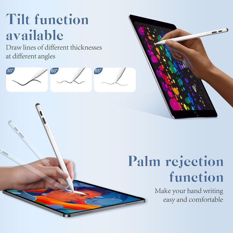 Stylus Pen for iPad Work for iPad Pro 11"/12.9", iPad 6/7/8/9/10, iPad Air 3/4/5, iPad Mini 5/6, Newly Dual-Tip for Touch Screens, Apple iPad Pen with Fast Charge Tilt Sensitive Palm Rejection