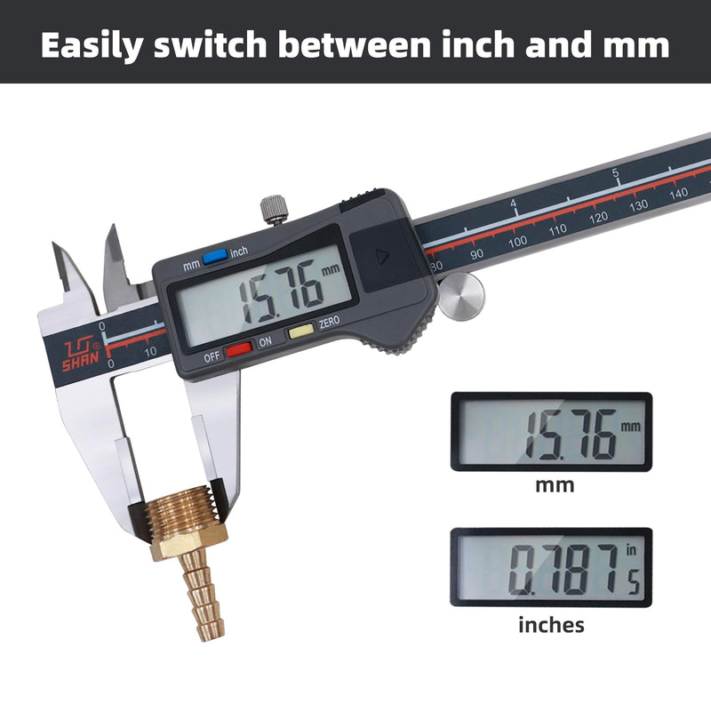 Digital Caliper, 0-6 Inch/150mm Stainless Steel Vernier Caliper Digital Micrometer with Large Screen, Easy Switch from Inch Metric Fraction, Equipped with A Data Output Port 131-320N