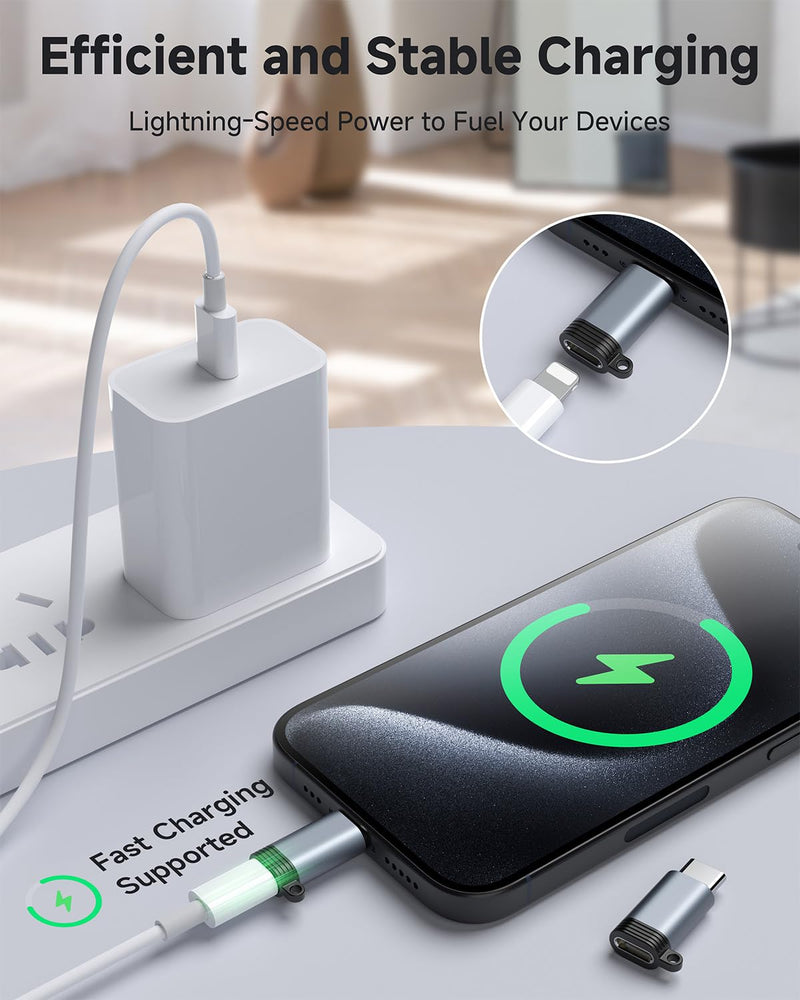 Lightning to USB C Adapter 4 Pack, Fast Charging & Data Sync for iPhone 15/16/17 Pro/Pro Max, Charger Adapter Accessory (Not for Audio/OTG) (IL) IL
