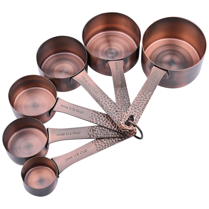 Copper & Stainless Steel Measuring Set - 6 Cups & 7 Spoons with Leveler Copper Set of 14