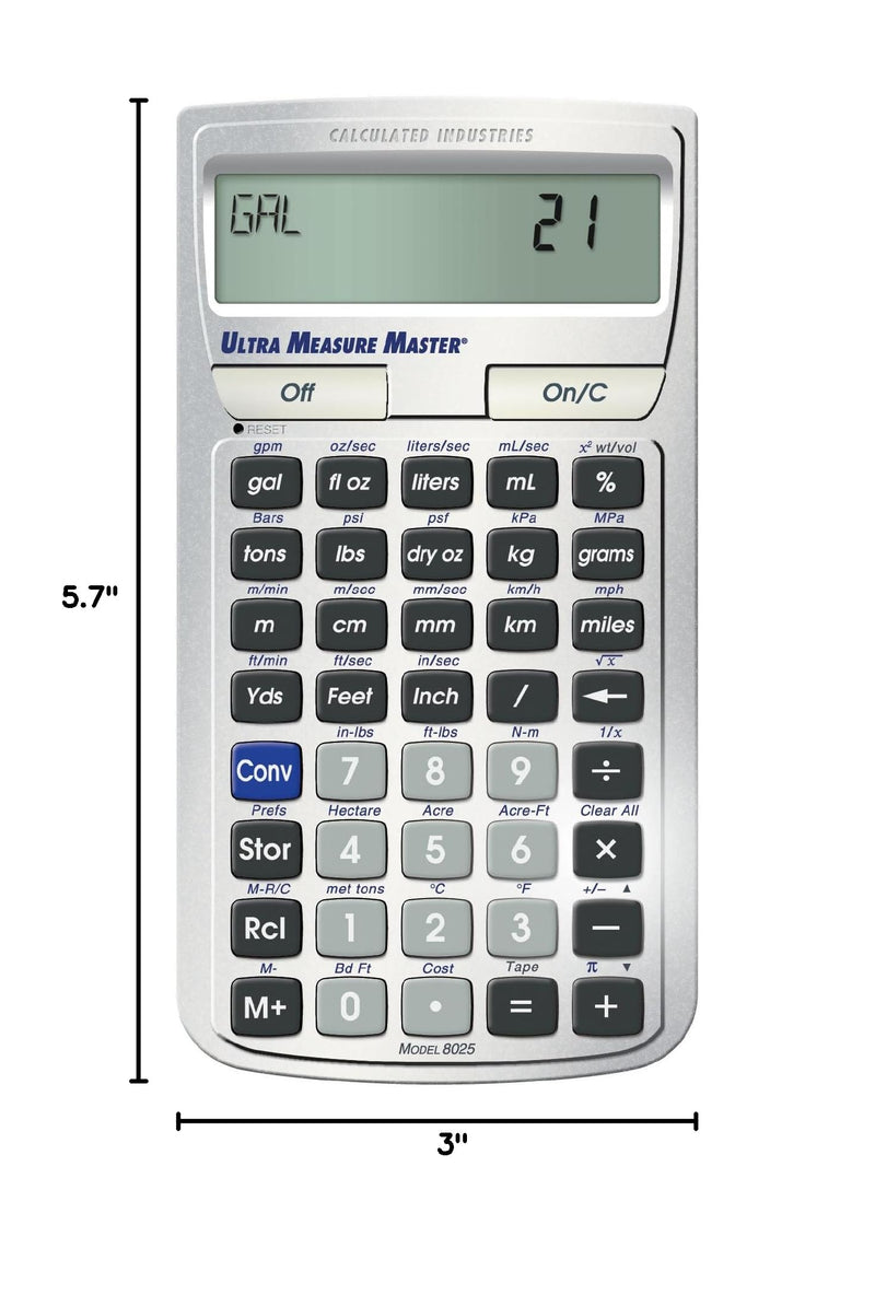 Calculated Industries 8025 Ultra Measure Master Professional Grade U.S. Standard to Metric Conversion Calculator Tool for Engineers, Architects, Builders, Scientists and Students | 60+ Units Built-in, Silver
