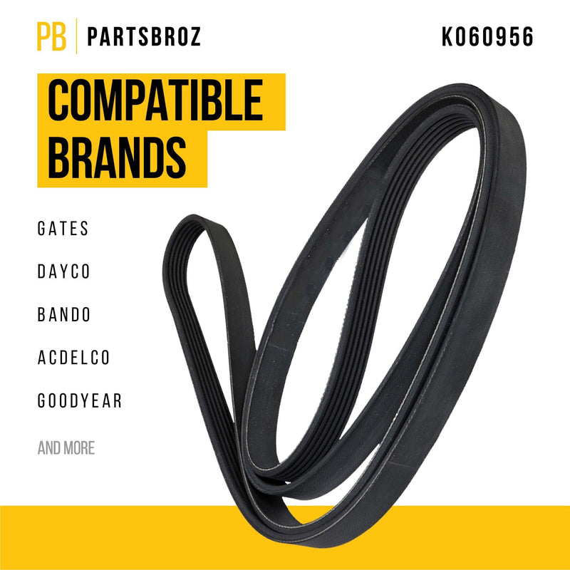 PartsBroz K060956 Micro-V Serpentine Drive Belt - Compatible With Gates Dayco Bando ACDelco Goodyear Continental MasterPro - Replaces 14-0924-0, K9566, 4F2Z8620AA, JK6-960, JK6-961, JK6-963, JK6-963-A
