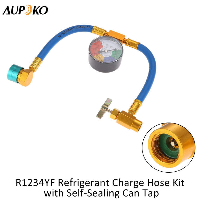  [AUSTRALIA] - Aupoko R1234YF Refrigerant Charge Hose Kit, with 1/2’’ LH Self-Sealing Can Tap Opener, R1234YF Low Side Quick Coupler, for Air Condition Refrigerant System