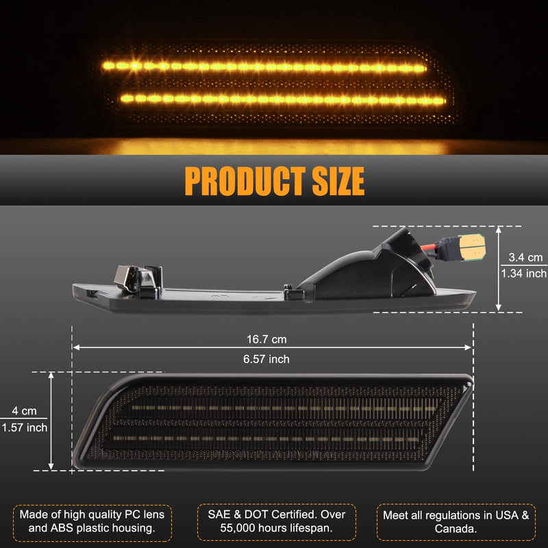 Gempro LED Side Marker Lights for 2010-2013 Ford Transit Connect Amber Front Bumper Marker Reflectors Lamps Smoked Len, 2PCS Front Bumper Marker, Amber Led