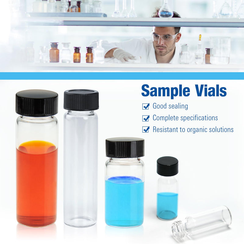 ALWSCI 1 Dram Glass Vials, Small Liquid Sample Vial, 4 ml Borosilicate Glass Empty Vials with Caps, 13-425 Black Screw Caps with PE Liner, Pack of 100 4ML