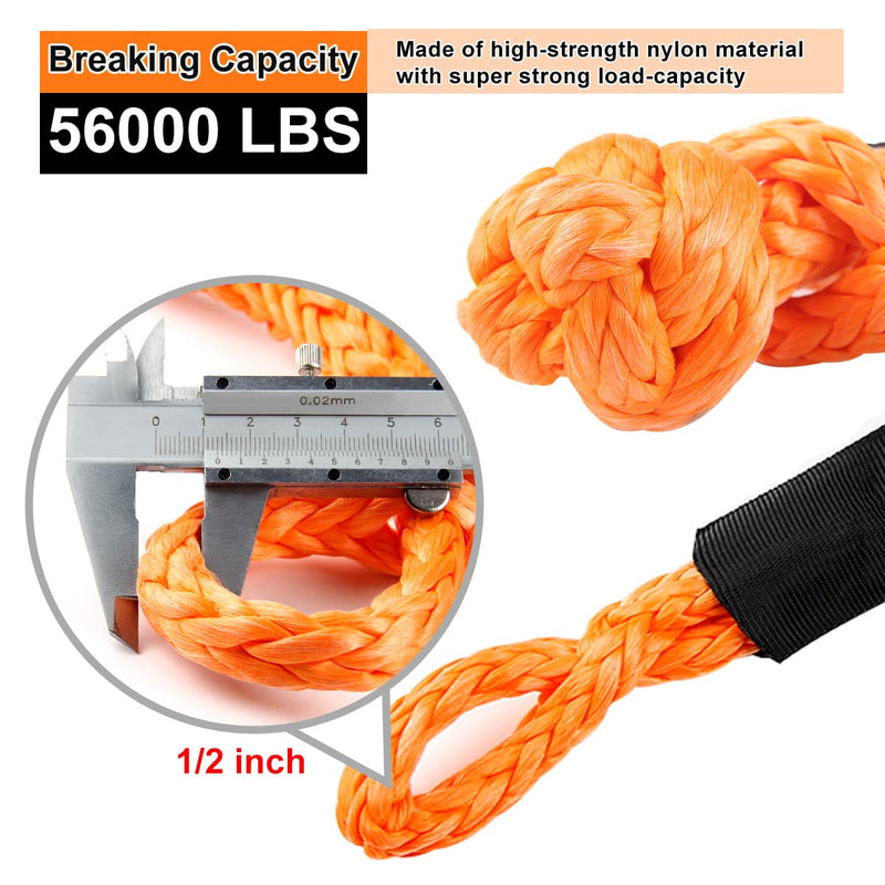 Soft Shackle Synthetic Road Recovery Rope 1/2' X 23 Inch 56000LBS Breaking Strength Tow Shackles for Sailing SUV Off Road Towing ATV Recovery 2 Pack 2xSoft Shackles