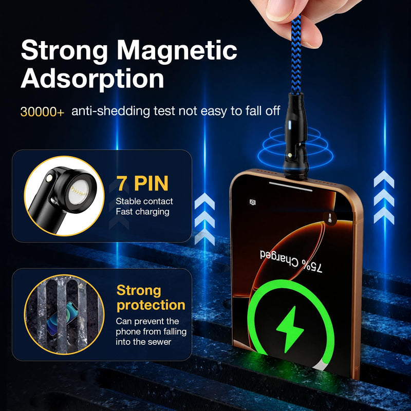 USB C Magnetic Charging Cable, 60W Type C Magnetic Phone Charger Cable | [4 Pack, 1ft+3ft+3ft+6ft] 7 Pin Type C Charger Fast Charging USB C to USB C Cable 360 Rotation for Laptop Smartphone Tablet Blue