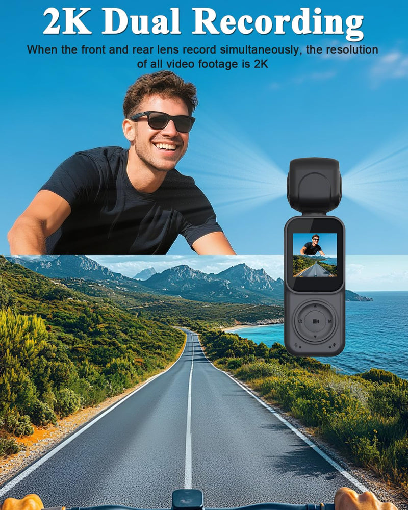 4K Vlogging Camera Pocket Action Cameras with Dual-Lens Mini Body Cam | Audio & Video Recording POV Handheld Camera wtih 32GB Card for Travel, Blogging, Daily Recording