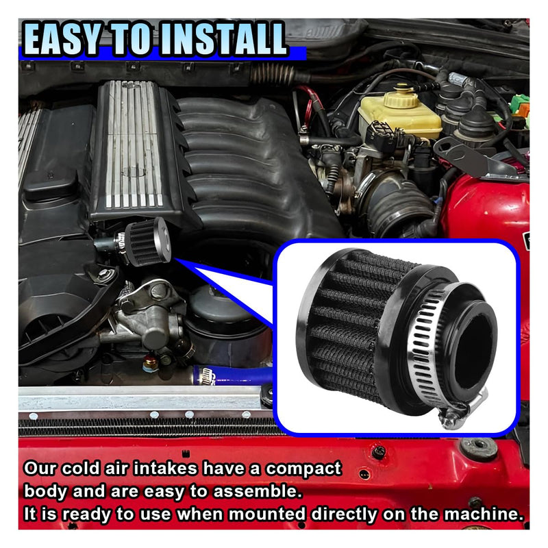 1" Car Air Intake Filter, 25mm Auto Crankcase Cold Air Filter Cleaner with Adjustable Clamp, Universal Vent Valve Cover Breather for Car, Motorcycle (Black) Black