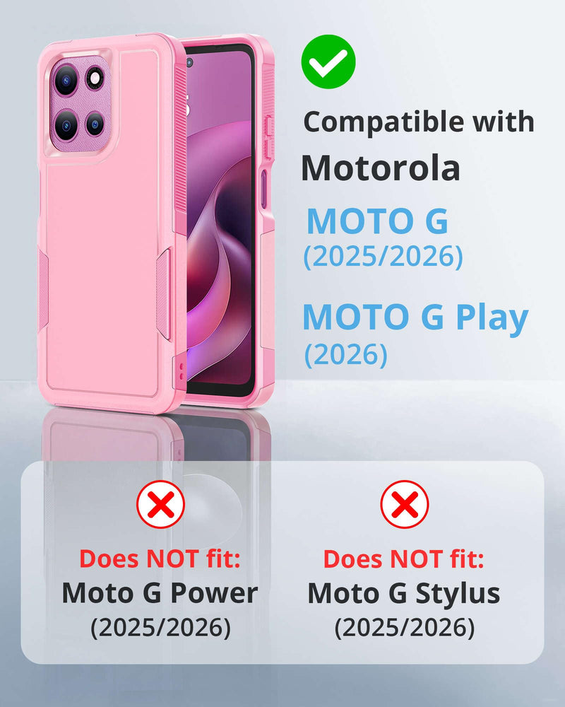 for Motorola Moto G 2026 2025 / G Play 2026 Case Blush Pink | Full Body Rugged Phone Case with 2X Screen Protector, Military-Grade Shockproof Dual-Layer Protective Cover Compatible with Motorola Moto G 2026 2025 / G Play 2026
