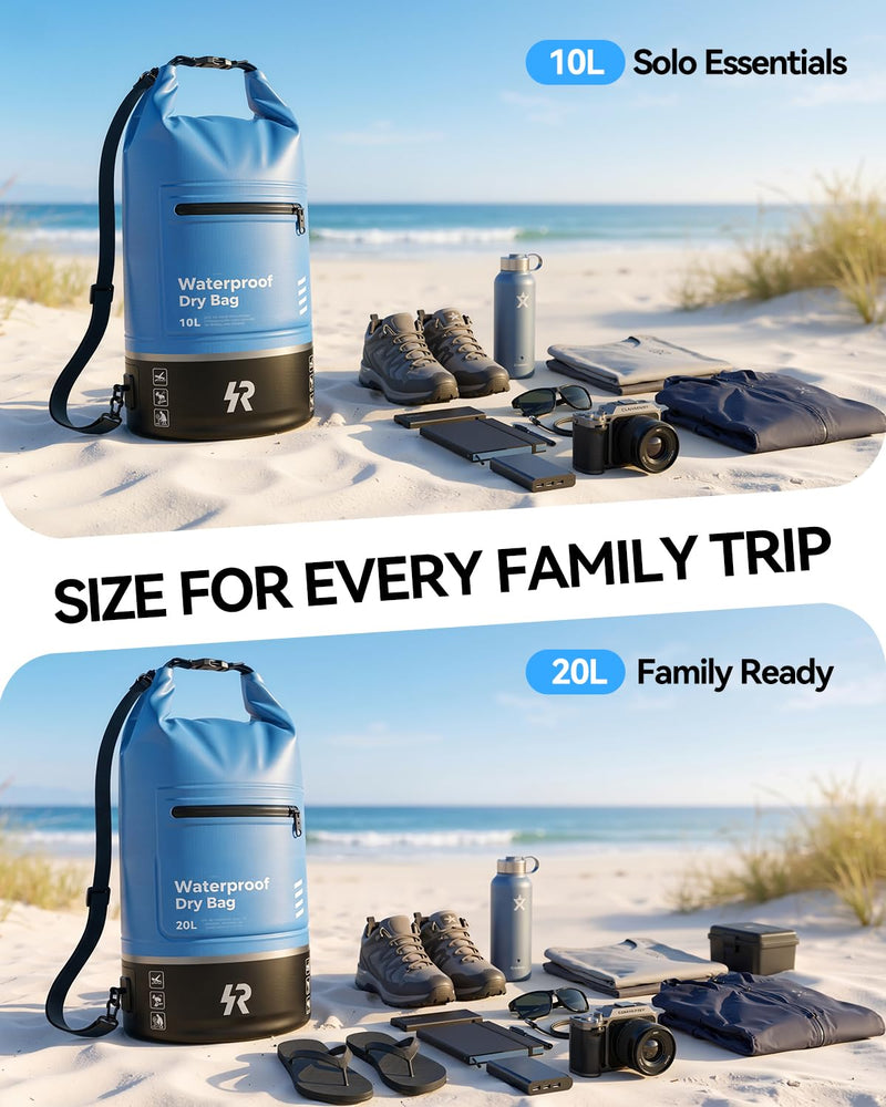 Rorhxia 10L Waterproof Dry Bag, [Upgraded Waterproof & Tearproof] with Bonus Phone Waterproof Case, Roll Top Floating Waterproof Storage Bag for Kayaking, Beach, Fishing, Gym, Camping Outdoor