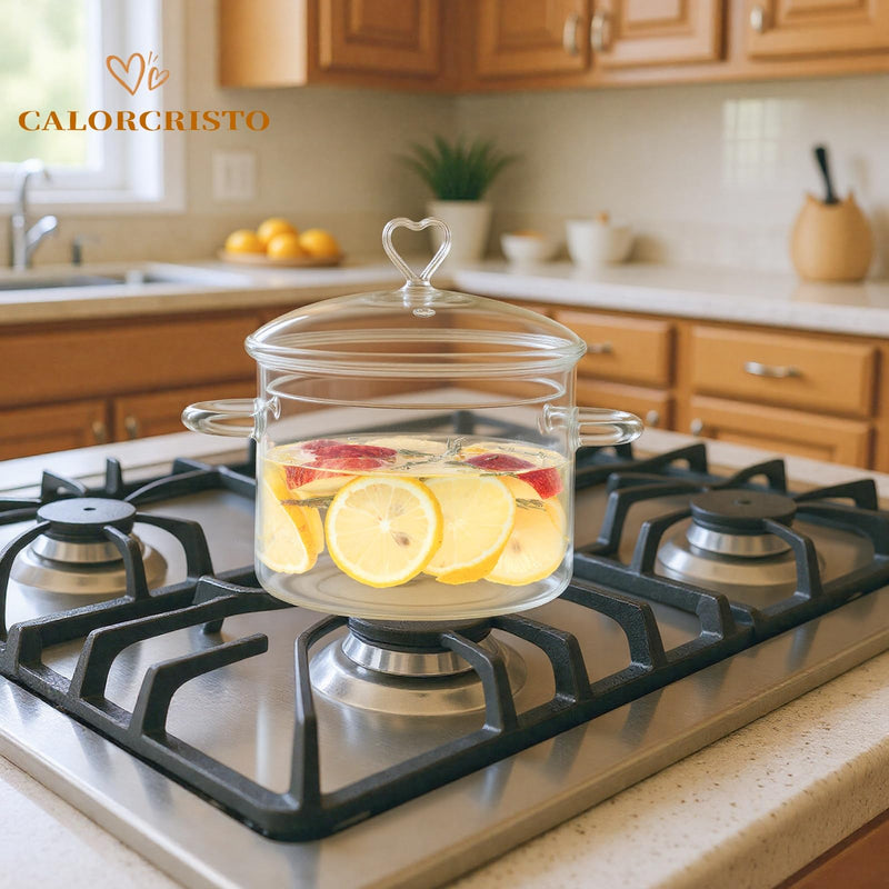 2 L Glass Cooking Pot with Lid, Simmer Pot for Stove Potpourri, Save Energy, Heat Resistant, for Water-based Recipes. Heart Shape Lid, Clear,2000ml(68oz) 2.1 Quarts