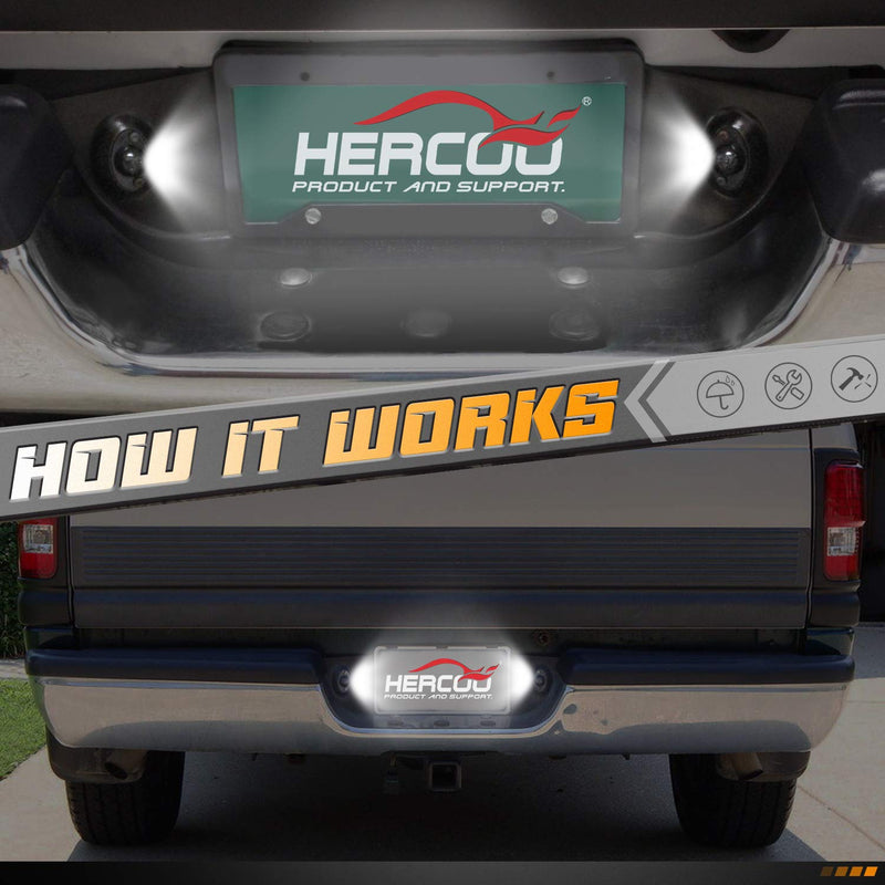HERCOO LED License Plate Light Lens Rear Lamp Socket Wiring Harness Pigtail Black Housing Compatible with 1994 1995 1996 1997 1998 1999 2000 2001 2002 Dodge Ram 1500 2500 3500 Pickup Truck Step Bumper Black lens & wiring harness + White LED