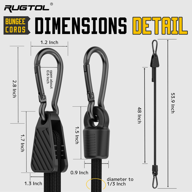 Adjustable Bungee Cords with Hooks, 6 Pack Heavy Duty Outdoor Carabiner Bungee Cord, Black Super Elastic Bungee Straps Easily Adjust from 7" to 48", Great for Cargo, Camping, Bike Racks, Tents 48"- 6 Pack Adjustable