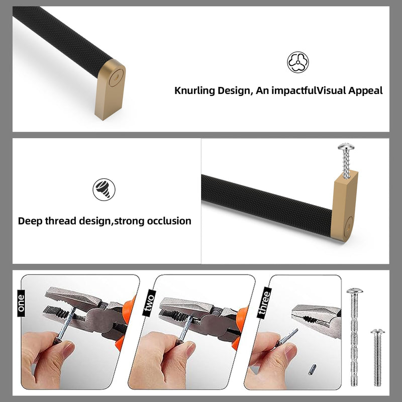 10 Pack Matte Black and Champagne Bronze Cabinet Pulls knurled 5 Inch Hole Centers Kitchen Cabinet Handles Drawer Pulls Cabinet Hardware 5'' Hole Center(128mm) 10