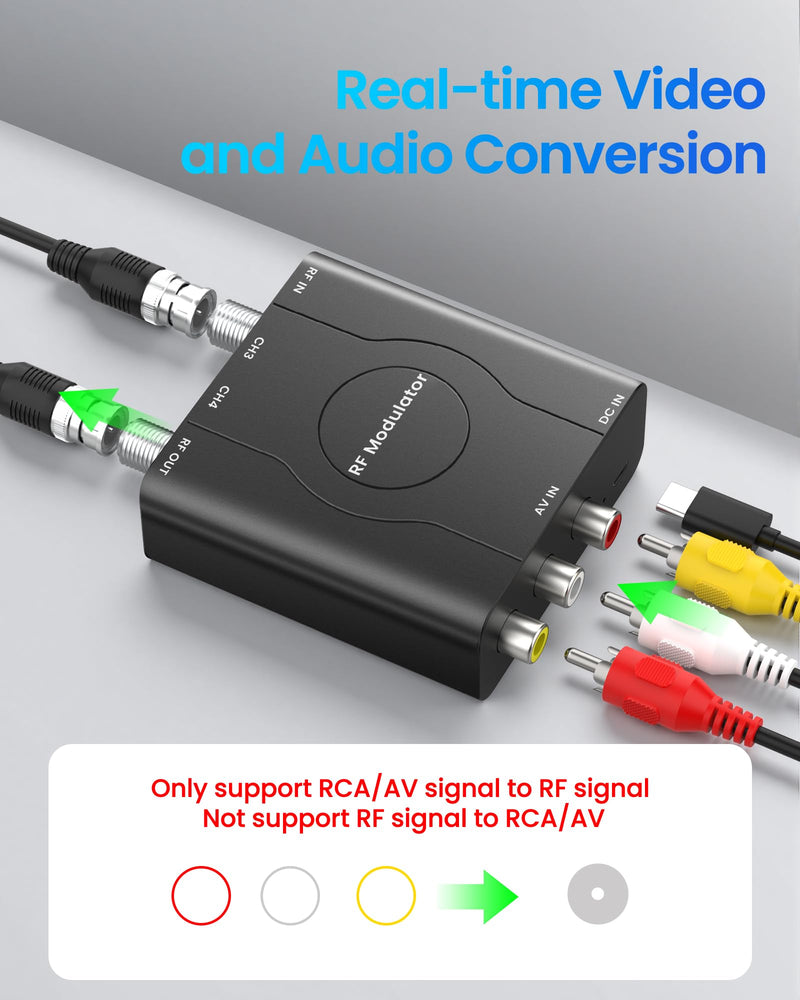 RF Modulator for TV, RCA to RF Coaxial Adapter with 3.3ft RCA Cable | Channel 3/4 Switch for VHS/VCR/DVD Players Game Consoles, Converts AV Composite Video to Analog NTSC (Dark Grey) Dark Grey