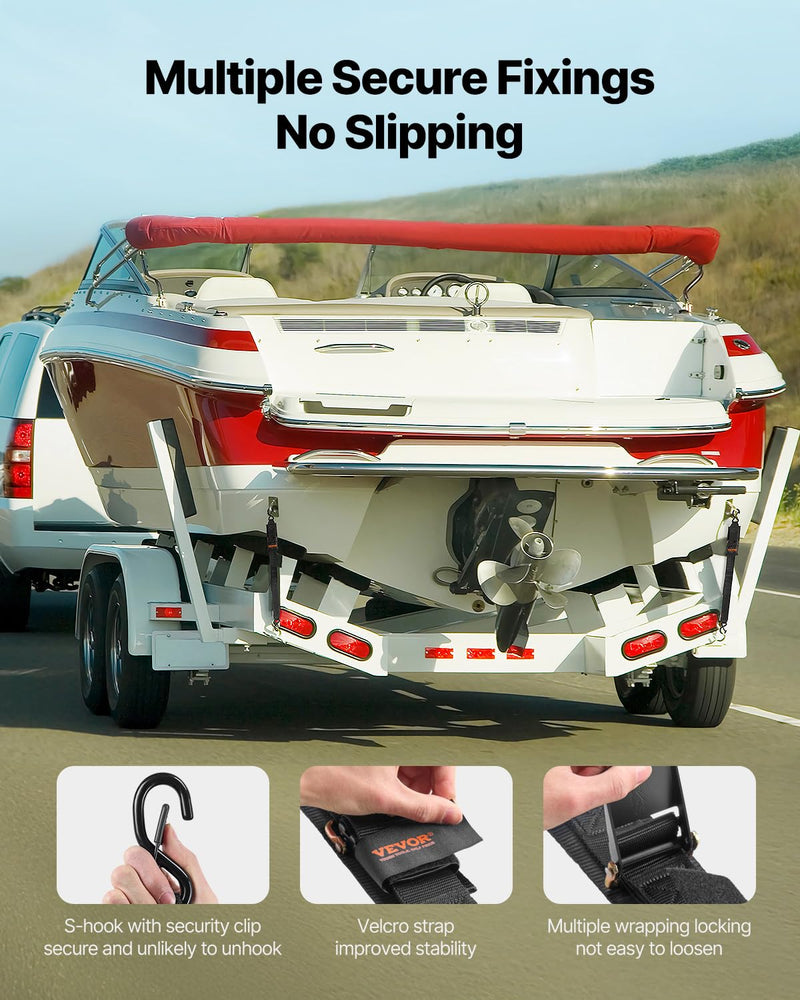VEVOR Boat Trailer Transom Straps (2PK), 2’’ x 48’’ Adjustable Boat Straps 1,500lb Break Strength with Security Lock S Hooks, Transom Tiedowns for Trailer or Kayak Secure