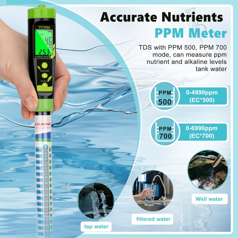 Truncheon Nutrient Meter for Hydroponics, PPM Meter for Nutrients Digital Water Tester EC TDS Tester(EC/PPM500/PPM700/CF) Specifically Designed for DWC,Reservoir, Aquaponics, Indoor Plant Grow YK-E03A