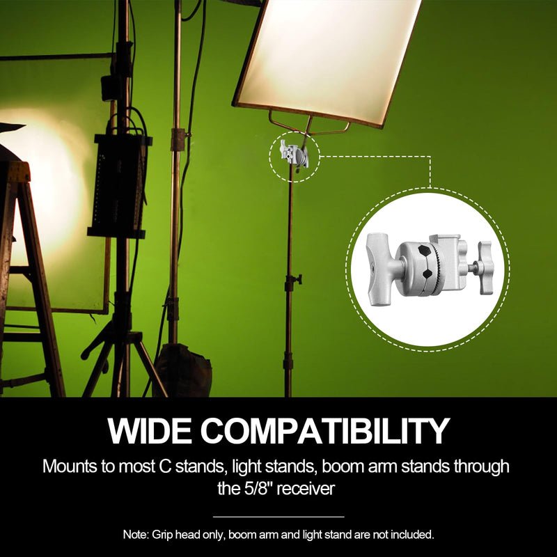 WELLMAKING Heavy Duty Grip Head 2.5inch Swivel Head Holder Adapter, Multi Functional Clamp Duty for Light Stand, Extension Boom Arm and Other Photographic Equipment with 1/2,1/4,3/8,5/8-inch Mount