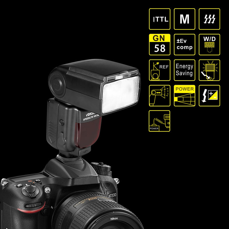 VK750II TTL Flash Speedlite with LCD Screen for Nikon F DSLR Camera | Work with D3500 D3400 D3300 D3200 D3100 D5600 D7100 D7200 D5300 D5500 D500 D850 D750 DSLR Cameras with Standard Hot Shoe