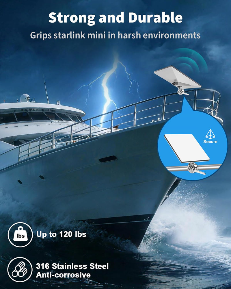 Boat Mount for Starlink Mini, Marine-Grade 316 Stainless Steel Adjustable Rail Mount for Starlink Mini Antenna – Perfect for Boats, Yachts, Sailboats, Trawlers & RV’s