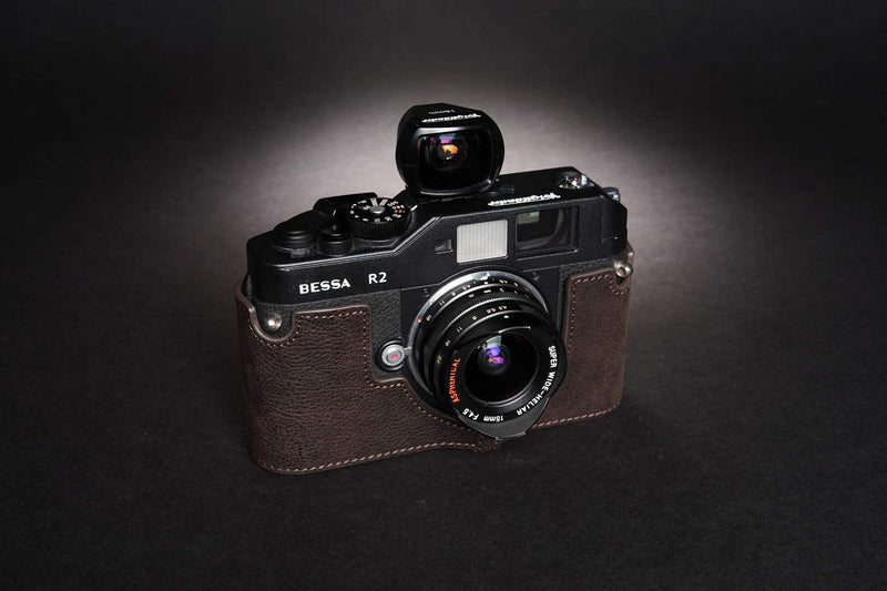 Voigtlander Bessa R2 Case, BolinUS Handmade Genuine Real Leather Half Camera Case Bag Cover for Voigtlander BESSA R4M R4A R3M R3A R2S R2C R2A R2M R2 T Camera with Hand Strap (Coffee) Coffee