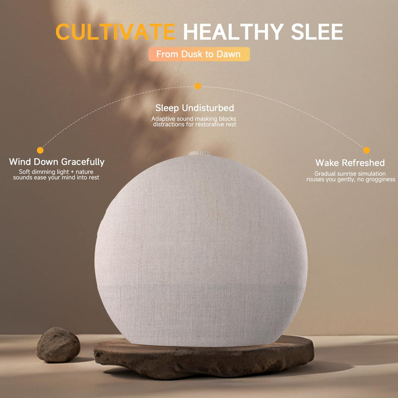 Sunrise Alarm Clock White Noise Sound Machine for Bedroom | Natural Wake-Up Light with 30 Soothing Sleep Aids, Bluetooth Speaker, Dimmable Clock, Screen-Free Design for Baby Adults Kids-Khaki Khaki
