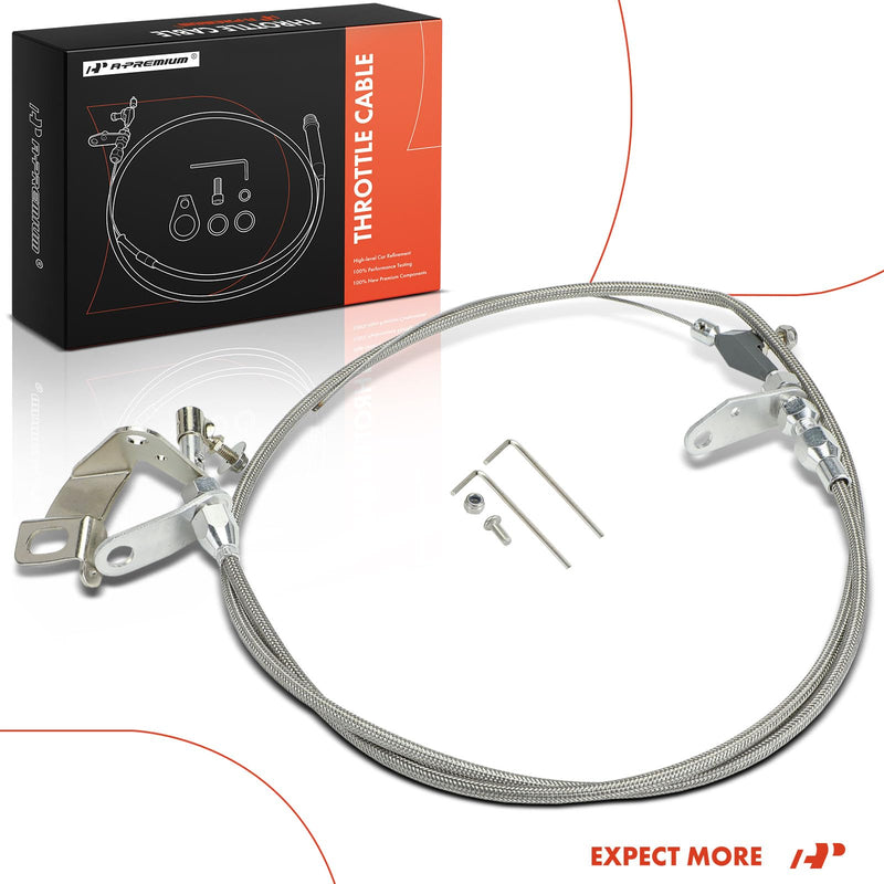 A-Premium Transmission Kick Down Cable Kit - Compatible with Chrysler 727, Dodge 727, Plymouth 727 Transmission - Braided Stainless Steel Transmission Detent Kickdown Trans Wiring Kit