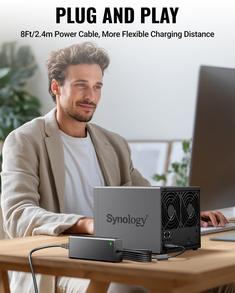 12V 10A Power Supply for Synology NAS DiskStation DS423+ DS925+ DS1525+ DS425+ DS725+ DS923+ DS1522+ DS723+ DS920+ DS1520+ DS916+ DS918+, 8Ft Power Adapter for 2-Bay 4-Bay 5-Bay DiskStation 8Ft Synology Power Adapter