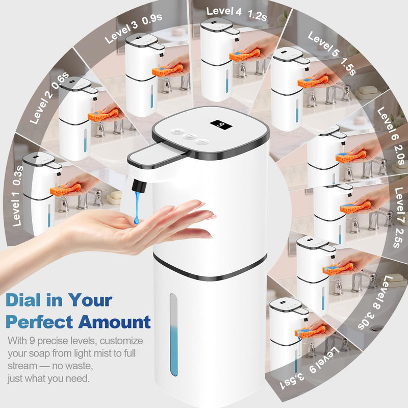 Automatic Liquid Soap Dispenser, 9 Adjustable Levels, 380ml/12.8oz, Touchless Hand Soap or Dish Soap Dispenser,IR Sensor & Display,Wall-Mount or Tabletop Use for Bathroom Kitchen White Gel