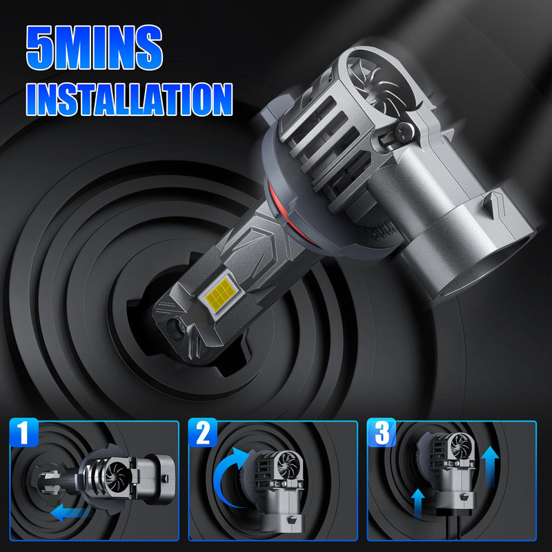 9005 9006 Bulbs Combo, 800% Brighter High Low Beam Bulbs, Real 1:1 Mini Size with Cooling Fan, Pack of 4 Cool White 9005+9006