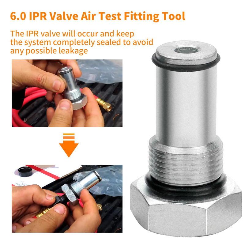 Mekar 6.0 IPR Valve Socket and Oil Rail Adapters Kits and 6.0 High Pressure Oil Pump IPR Valve Air Test Fitting Tool with Seal Kit Compatible with 6.0L Powerstroke Diesel Engine 8PCS Set