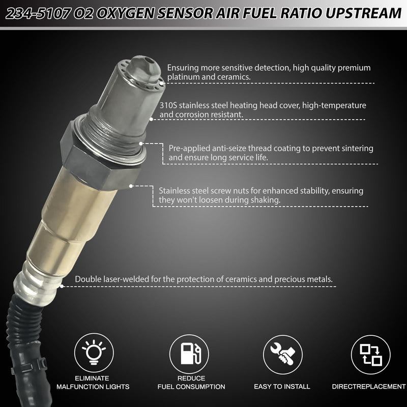 234-5107 Oxygen O2 Sensor Upstream - Compatible with for Ford Fiesta,for Audi, for Hyundai,for Volkswagen 2007-2015 - Direct Replacement for 250-25035 OE Fit Air Fuel Ratio Sensor