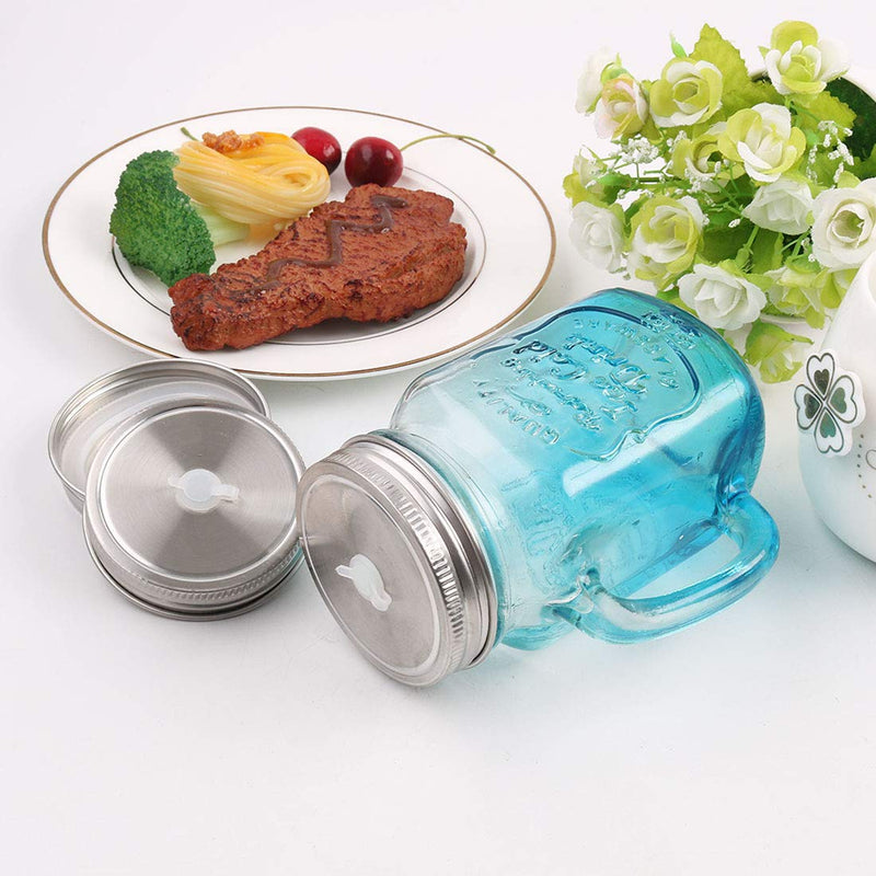 uxcell 4pcs Stainless Steel Wide Mouth Mason Jars Lids with Straw Hole Canning Lids for Drinking & Food Storage