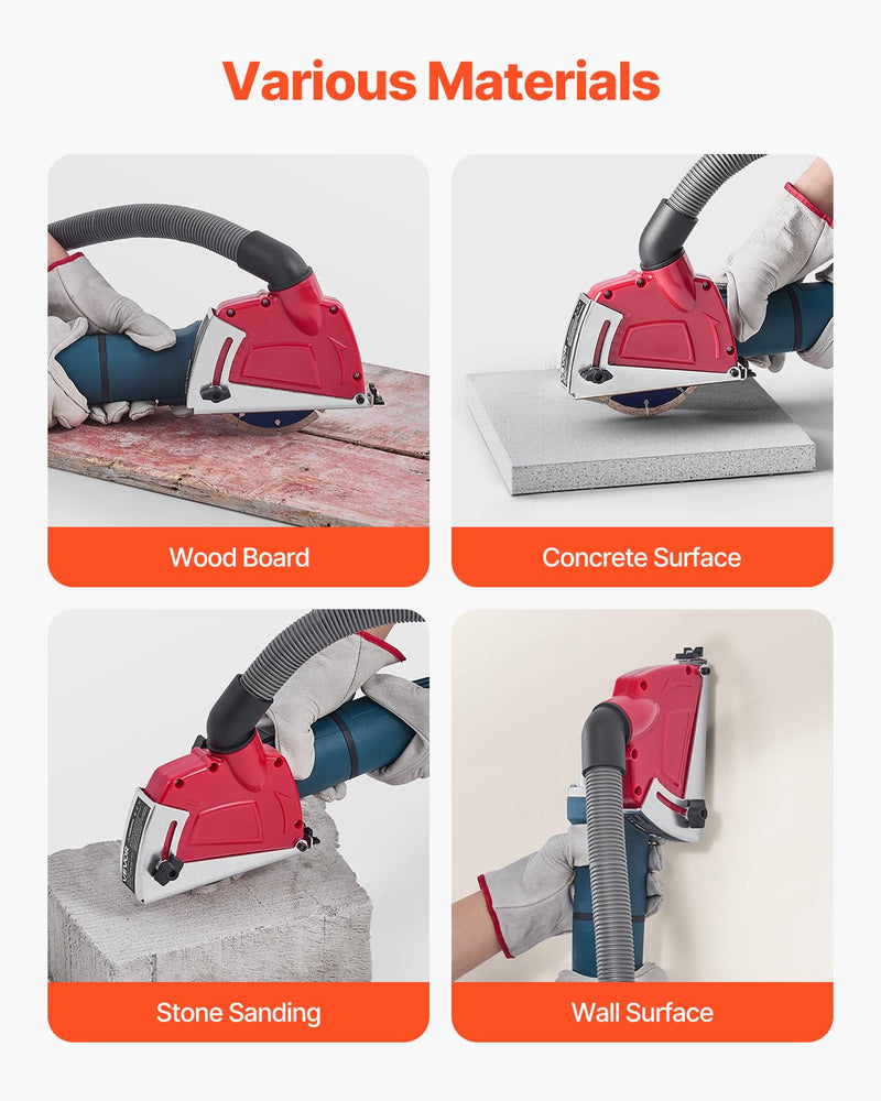VEVOR Cutting Dust Shroud for Angle Grinders, Universal 4-5 in Angle Grinder Dust Shroud with 6 Clamping Washers, Adjustable Cutting Depth, Connect to Vacuum Cleaner, for Wood Concrete Wall Stone