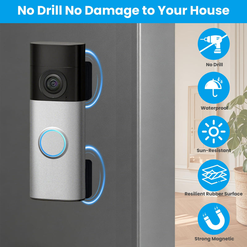 Magnetic Doorbell Mount Compatible with Ring BatteryDoorbell/Plus/Pro(2026) | 2 Pack No Drill Magnetic Doorbell Holder for Apartment Home Office, Renter Friendly Magnet Mounting Bracket for Metal Doors