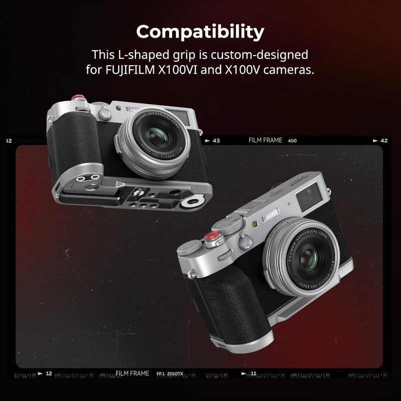 SmallRig X100VI / X100V Handgrip L-Shape Grip with Quick Release Plate for Arca, Lightweight Silicone Side Handle, Shutter Button and Hot Shoe Cover for FUJIFILM X100VI / X100V Cameras (Silver) - 4555 Silver