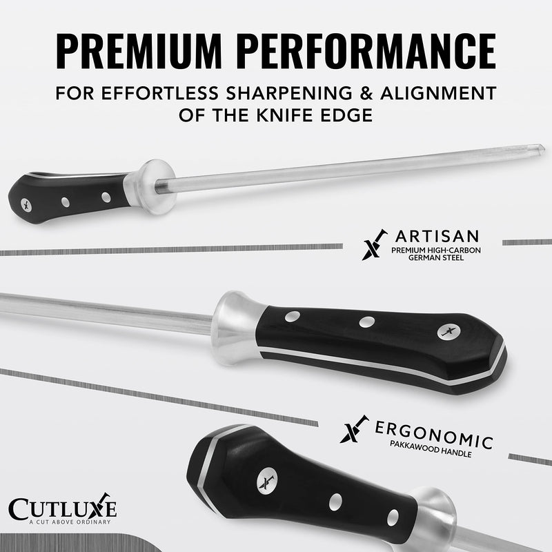 Cutluxe Honing Rod, Knife Sharpener Rod – 10" Honing Steel – Ergonomic Handle Design – Artisan Series 10 Inch