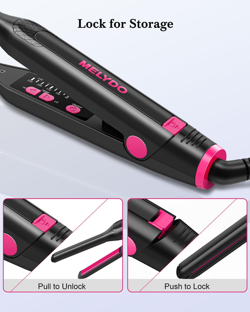 Pencil Straighteners Mini Hair Straighteners and Curl 2 in 1, Thin Hair Straighteners for Woman Pixies, Bangs, Ceramic Coating with Adjustable Temperature, 9 Settings 90-220°C, Fast Heat up Pink