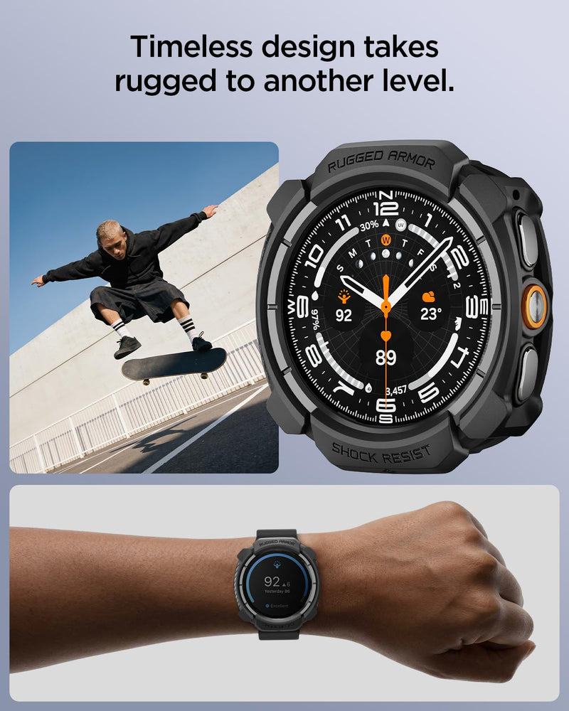Spigen Rugged Armor for Samsung Galaxy Watch Ultra 2 Case (2026) | Durable Protective Flexible Scratch Resistant Shock Proof TPU Cover - Matte Black