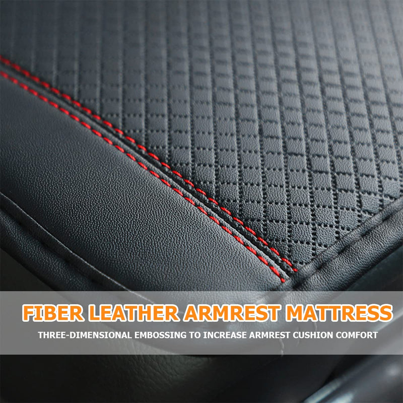 Car Armrest Storage Box Mat, Fiber Leather Car Center Console Cover, Car Armrest Seat Box Cover Accessories Interior Protection for Most Vehicle, SUV, Truck, Car (Black/Red) Black/Red