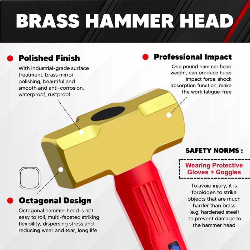 C&T 2lb Brass Sledge Hammer,Non-Sparking, Comfortable Fiberglass Handle,2-Pounds,Non-Magnetic,Corrosion Resistant