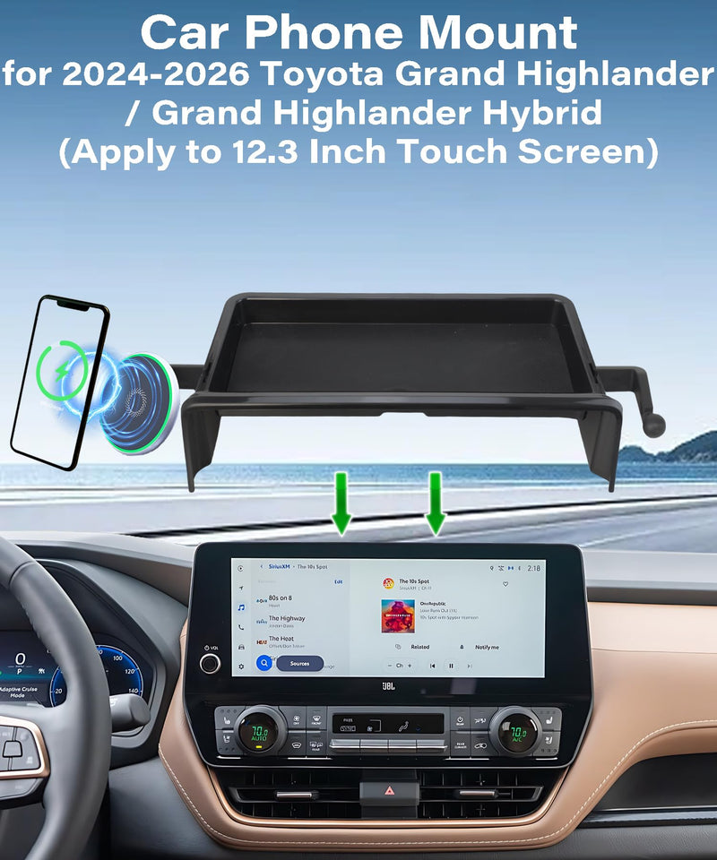 Car Phone Holder for Toyota Grand Highlander/Grand Highlander Hybrid 2024 2025 2026 Accessories Apply to 12.3 Inch Touchscreen 15W Fast Wireless Charger Screen Fixed Clip Cell Phone Mount