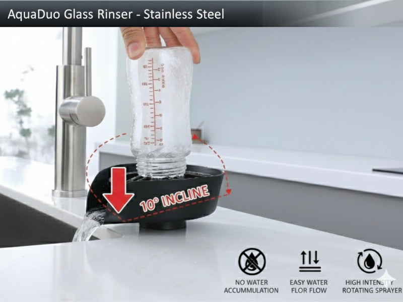 AquaDuo Glass Rinser and Kitchen Sink Sprayer Combo, Stainless Steel Cup Washer, Cup Cleaner, Bottle Washer, Glass Cleaner, Bar Sink Attachment, Pull Out Sprayer (Matte Black (Stainless Steel)) Matte Black (Stainless Steel)