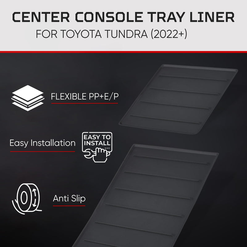 AJT DESIGN Center Console Tray Liner for Toyota Tundra (2022+) & Sequoia (2023+) | Non-Slip Mat & Anti-Rattle Center Console Organizer Tray - 2 Piece | Easy Installation-Made in USA Pack of 2 2022+ Tundra SR, SR5, Limited & 2023+ Sequoia