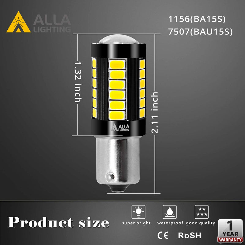 Alla Lighting 2800lm BA15S 1156 LED Bulbs, White Back-up Reverse/Signal/Brake/Tail/DRL Lights 7506 P21W 1141 3497 1003 1073 199 2396 93 97 6000K Xenon Super Bright 12V 5730 33-SMD Upgrade 6000K Xenon White